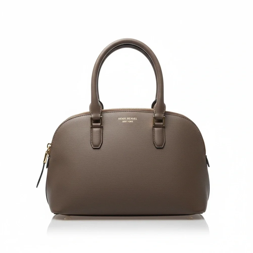 ✨ Henri Bendel Taupe Structured Dome Satchel Gold Hardware EUC